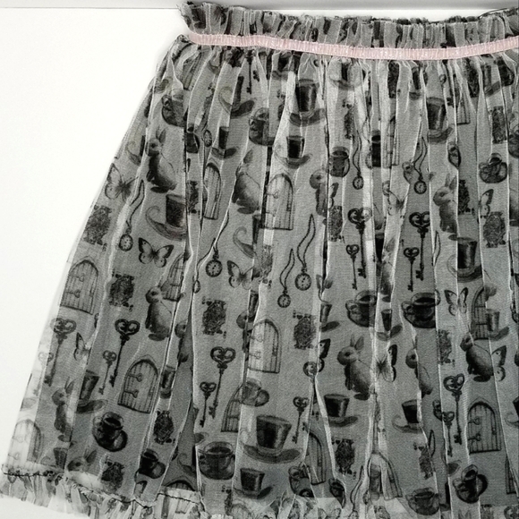 Disney's D-Signed Alice In Wonderland Black & White Print Layered Tulle Skirt - Picture 5 of 9